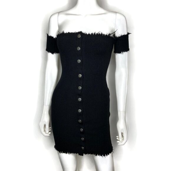 Better Be Ribbed Frayed Off Shoulder Bodycon Dress - Picture 1 of 4